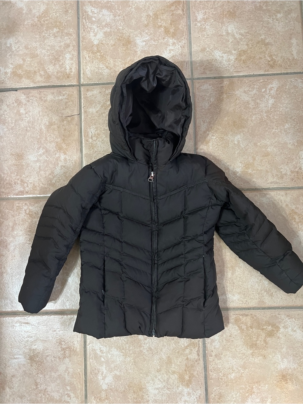 Lands End 5/6 down puffer jacket brown winter coat with hood